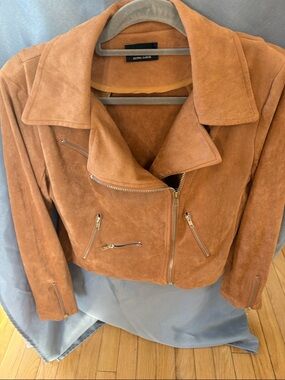 Vici Suede Moto Jacket in Camel Brown